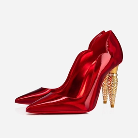 Red Patent Leather Pump Gold Heel
