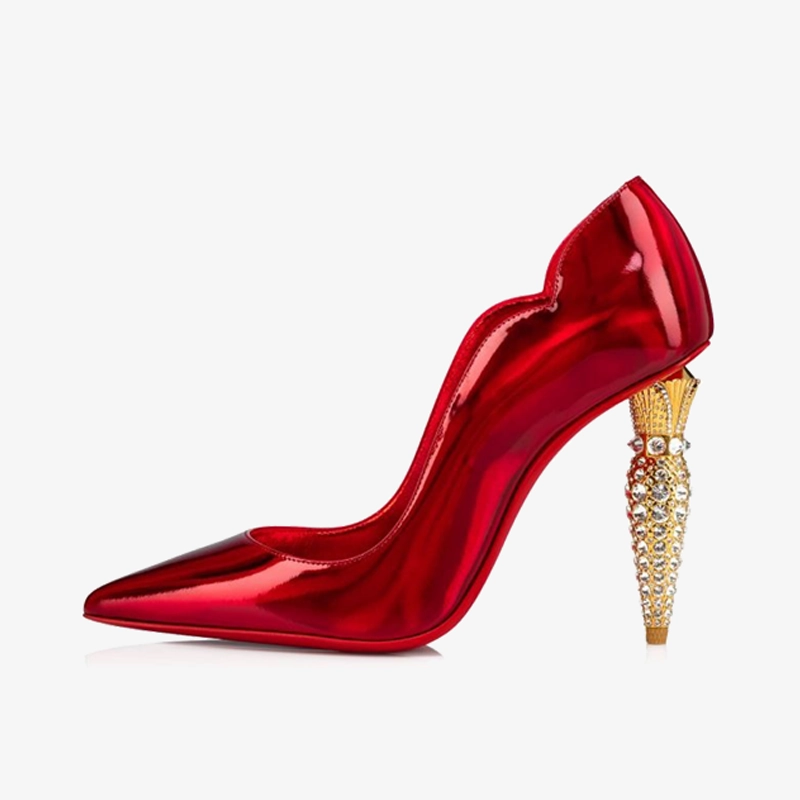 Red Patent Leather Pump Gold Heel