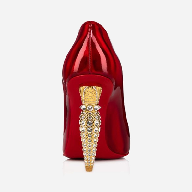 Red Patent Leather Pump Gold Heel