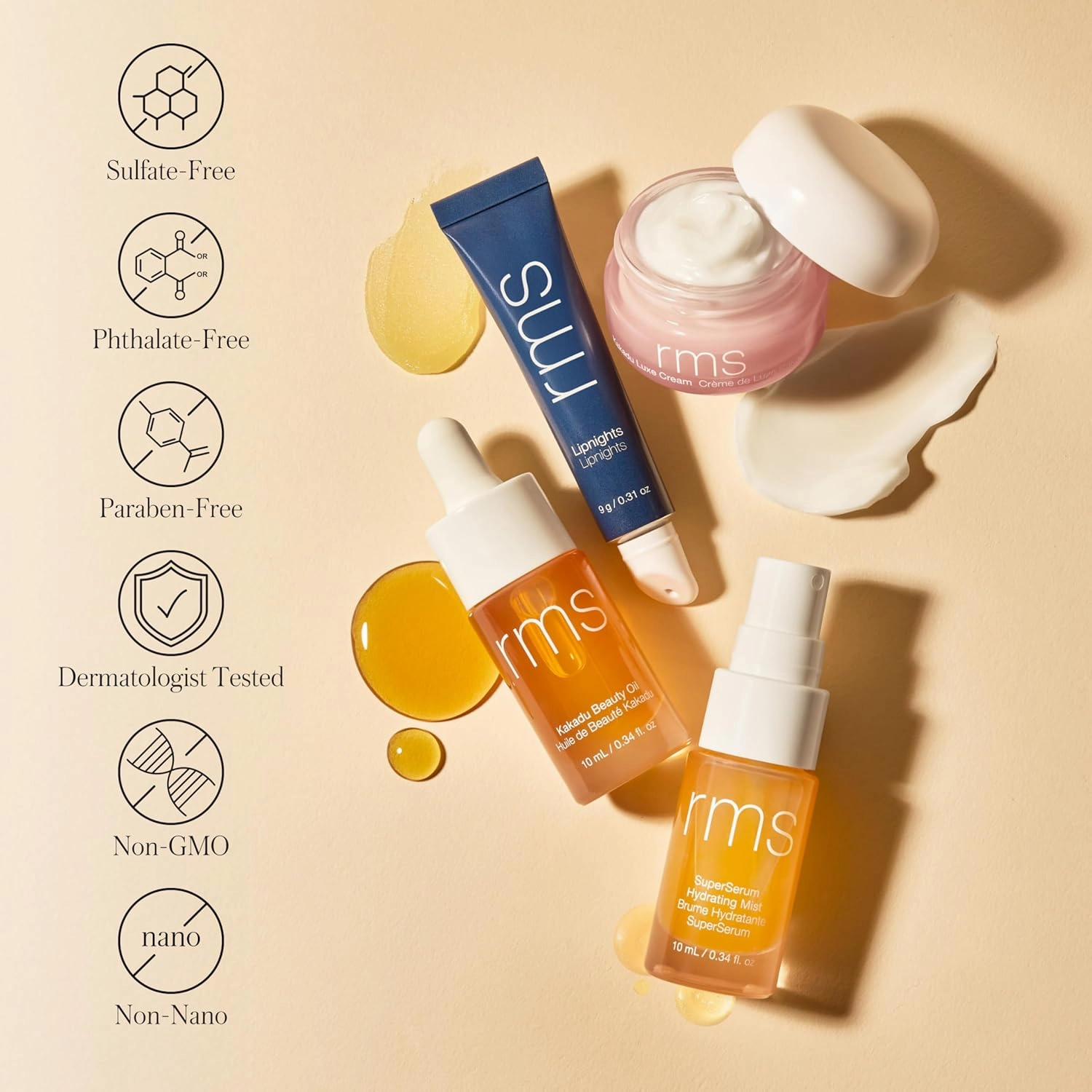 RMS Beauty Skincare Secrets Kit - Skin Care Set Kakadu Beauty Oil, Kakadu Luxe Cream, SuperSerum Hydrating Mist & Lipnights Lip Mask, Beauty Present Sets