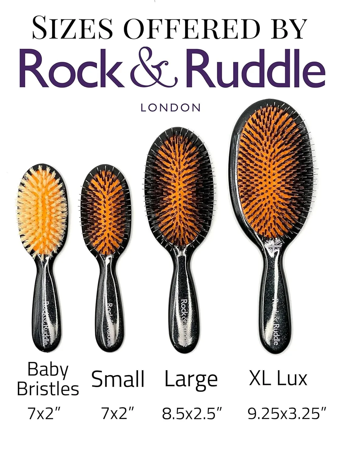 Rock & Ruddle Natural Mixed Boar Bristle Hair Brush for Women and Kids (Large, 21cm) - Perfect for Wet or Dry Hair, Detangling Smoothing Blowdrying - Designed & Made in UK - Rose Gold Design