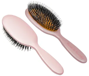 Rock & Ruddle Natural Mixed Boar Bristle Hair Brush for Women and Kids (Large, 21cm) - Perfect for Wet or Dry Hair, Detangling Smoothing Blowdrying - Designed & Made in UK - Rose Gold Design