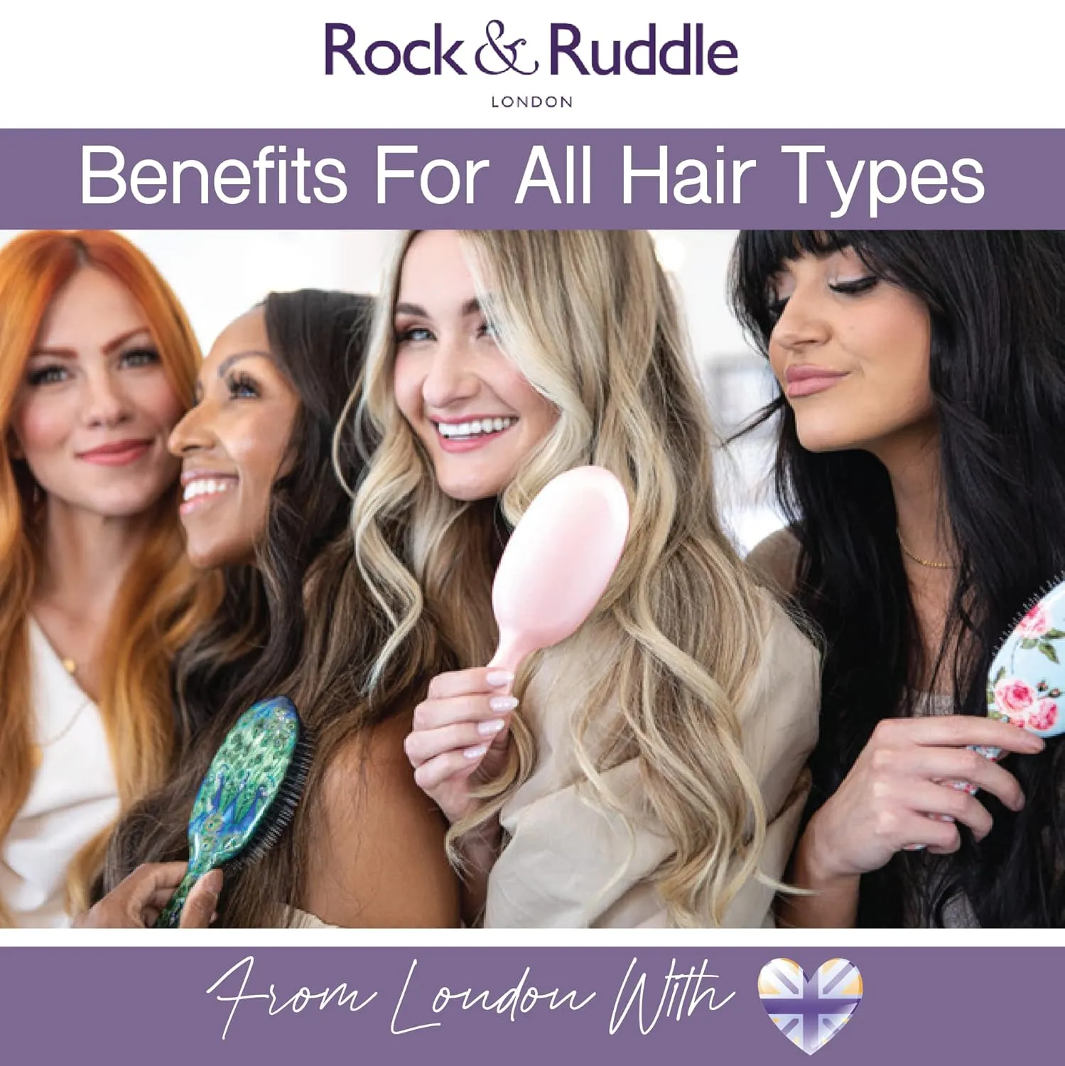 Rock & Ruddle Natural Mixed Boar Bristle Hair Brush for Women and Kids (Large, 21cm) - Perfect for Wet or Dry Hair, Detangling Smoothing Blowdrying - Designed & Made in UK - Rose Gold Design