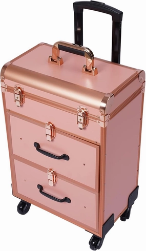 Rolling Makeup Train Case,Cosmetic Storage Organizer,Rolling Trolley Cosmetic Case for Makeup Artist Nail Technician,Black (Gold)
