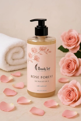 Rose Forest Body Wash for Sensitive Skin, 16oz – Natural, Hydrating Cleanser with Rose Extract & Aloe | Sulfate-Free, Vegan, Gentle Formula for Dry, Delicate Skin