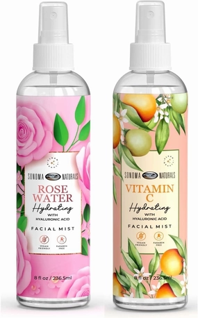 Rose Water and Vitamin C Hydrating Facial Mist Bundle Spray, 8 8 Fl Oz (Pack of 2) | Vitamin C & Papaya Extract - Infused with Rose Water and Witch Hazel, Vegan, Paraben-Free