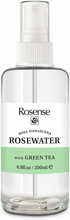Rosense Rosewater with Green Tea - Hydrating Facial Toner/Rose Water with Green Tea Face Mist 6.8 Oz Glass Bottle