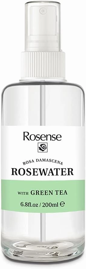 Rosense Rosewater with Green Tea - Hydrating Facial Toner/Rose Water with Green Tea Face Mist 6.8 Oz Glass Bottle