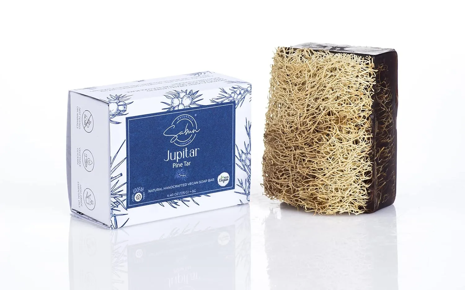 SABUN CO. [3 Pack] Pine Tar with Loofah Soap Bar - Natural Exfoliating Bar Nourishing, Hydrating, Moisturizing Handmade Soap For Face and Body [4.4 oz - 125 gr x 3]