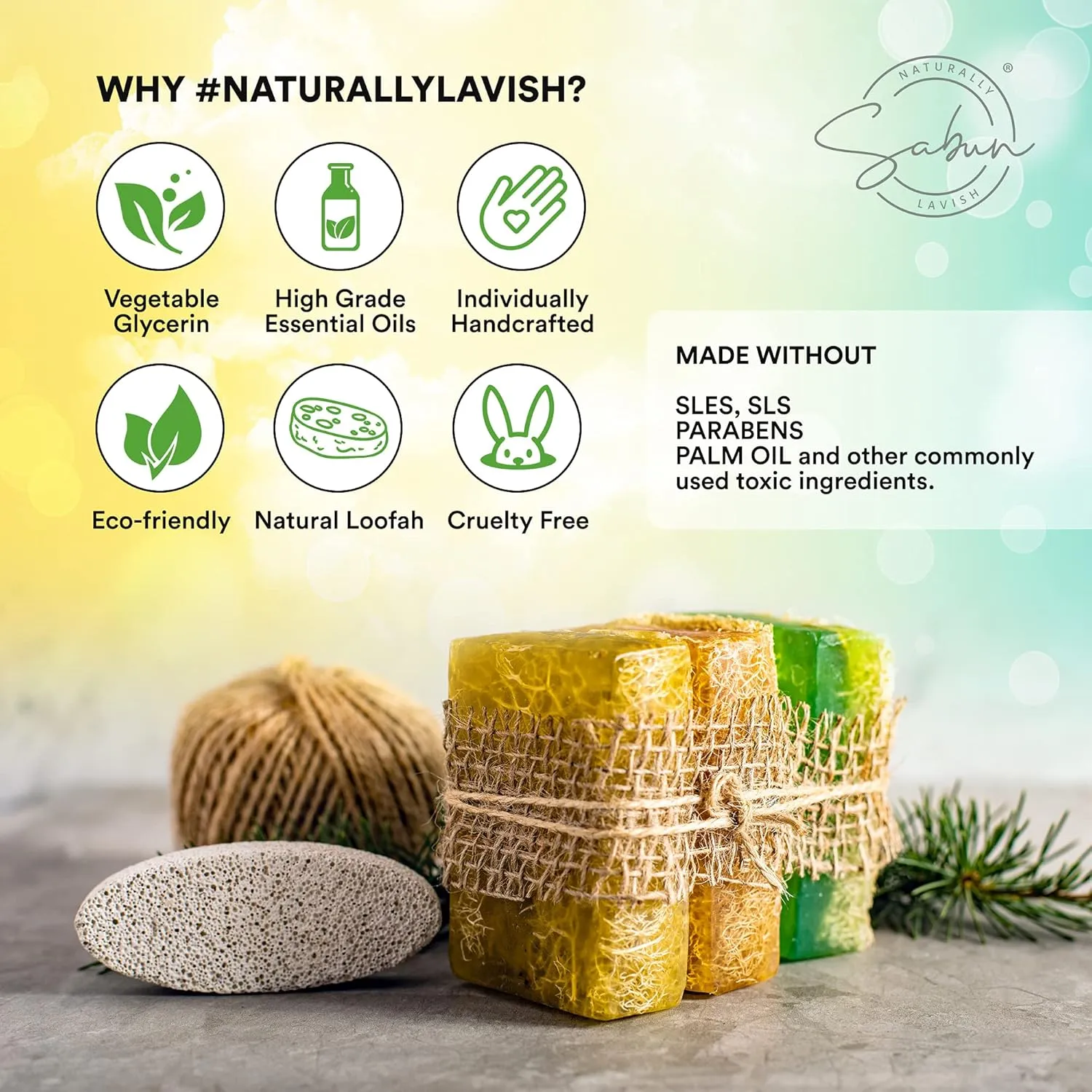 SABUN CO. [3 Pack] Pine Tar with Loofah Soap Bar - Natural Exfoliating Bar Nourishing, Hydrating, Moisturizing Handmade Soap For Face and Body [4.4 oz - 125 gr x 3]