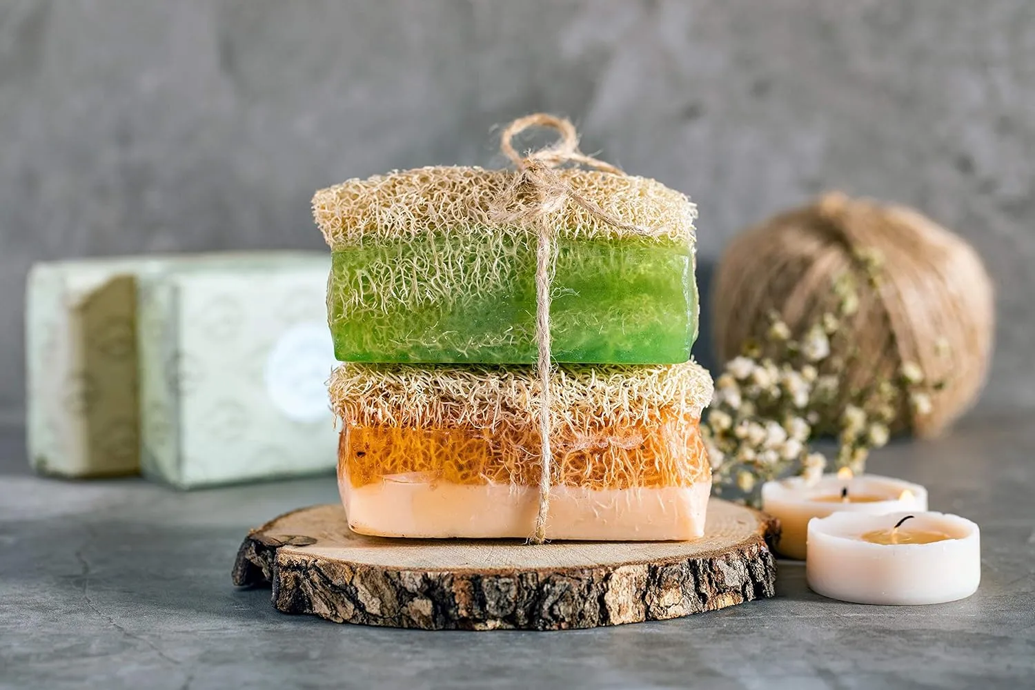 SABUN CO. [3 Pack] Pine Tar with Loofah Soap Bar - Natural Exfoliating Bar Nourishing, Hydrating, Moisturizing Handmade Soap For Face and Body [4.4 oz - 125 gr x 3]