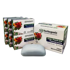 Sage Peach and Pomegranate Herbal Soap | Pack of 6 of 5oz soap Bar | Ideal for Men and Women, Soothing and Nourishing Soap for Moisturization