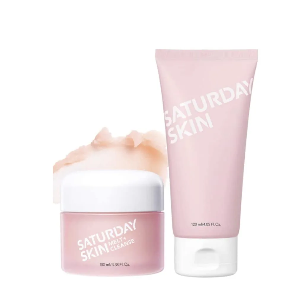 Saturday Skin Facial Melt Balm and Foam Cleanser Value Bundle for Makeup Remove Face Wash with Natural Ingredients