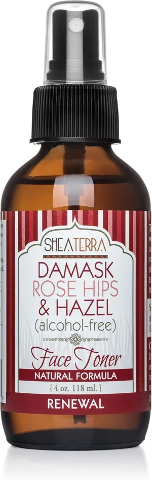 Shea Terra Organics Beauty Water, Toner & Face Mist – Damask Rose HIPS & Hazel | Natural Daily Hydrating Toner with Anti-Aging Rose & Witch Hazel to Soothe & Cleanse Inflamed Skin & Fight Acne – 4 oz