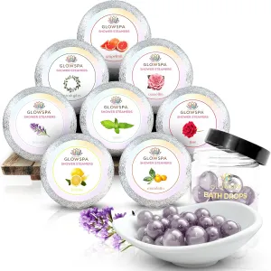 Shower Steamers & Bath Oil Beads Gift Set – 8 Aromatherapy Shower Bombs   18 Hydrating Bath Pearls with Essential Oils – Relaxing Self-Care Gifts for Women & Men – Lavender & Vanilla Scents