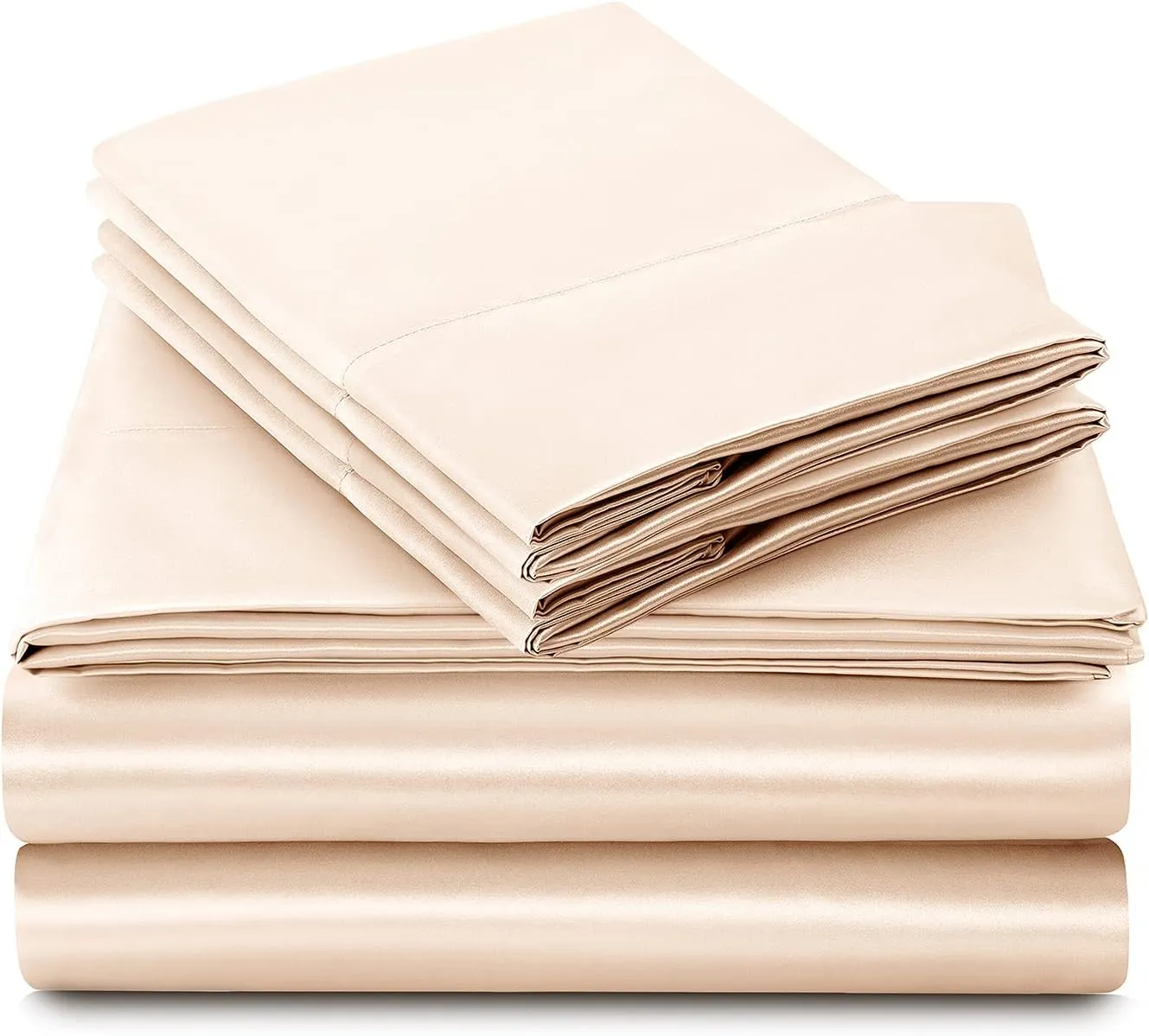 SiinvdaBZX 4Pcs Satin Sheet Set Queen Size Ultra Silky Soft Blush Satin Queen Bed Sheets with Deep Pocket, 1 Fitted Sheet, 1 Flat Sheet, 2 Envelope Closure Pillowcases