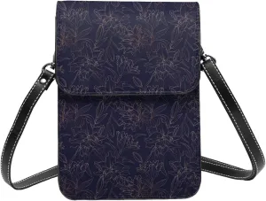 Small Crossbody Bags for Women, Leather Copper-Gold Gloss Outline Flower1 Cell Phone Cross Body Bag Wallet Purses