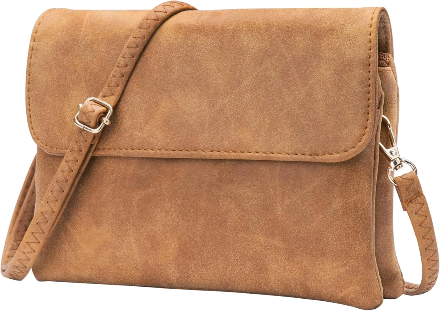 Small Crossbody Bags for Women, Suede Leather Cell Phone Purse with Adjustable Shoulder Strap, Small Phone Bag with Dubble Zipper Magnetic Closure, Vintage Brown Shoulder Bag for Travel Dating