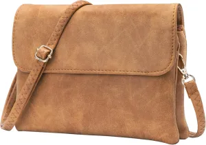 Small Crossbody Bags for Women, Suede Leather Cell Phone Purse with Adjustable Shoulder Strap, Small Phone Bag with Dubble Zipper Magnetic Closure, Vintage Brown Shoulder Bag for Travel Dating