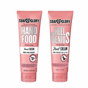 Soap & Glory Hand & Foot Care Duo – Hand Food Hand Cream (125ml) & Original Pink Heel Genius Foot Cream (4.2 oz) – Hydrating Moisturizers for Dry Hands & Feet