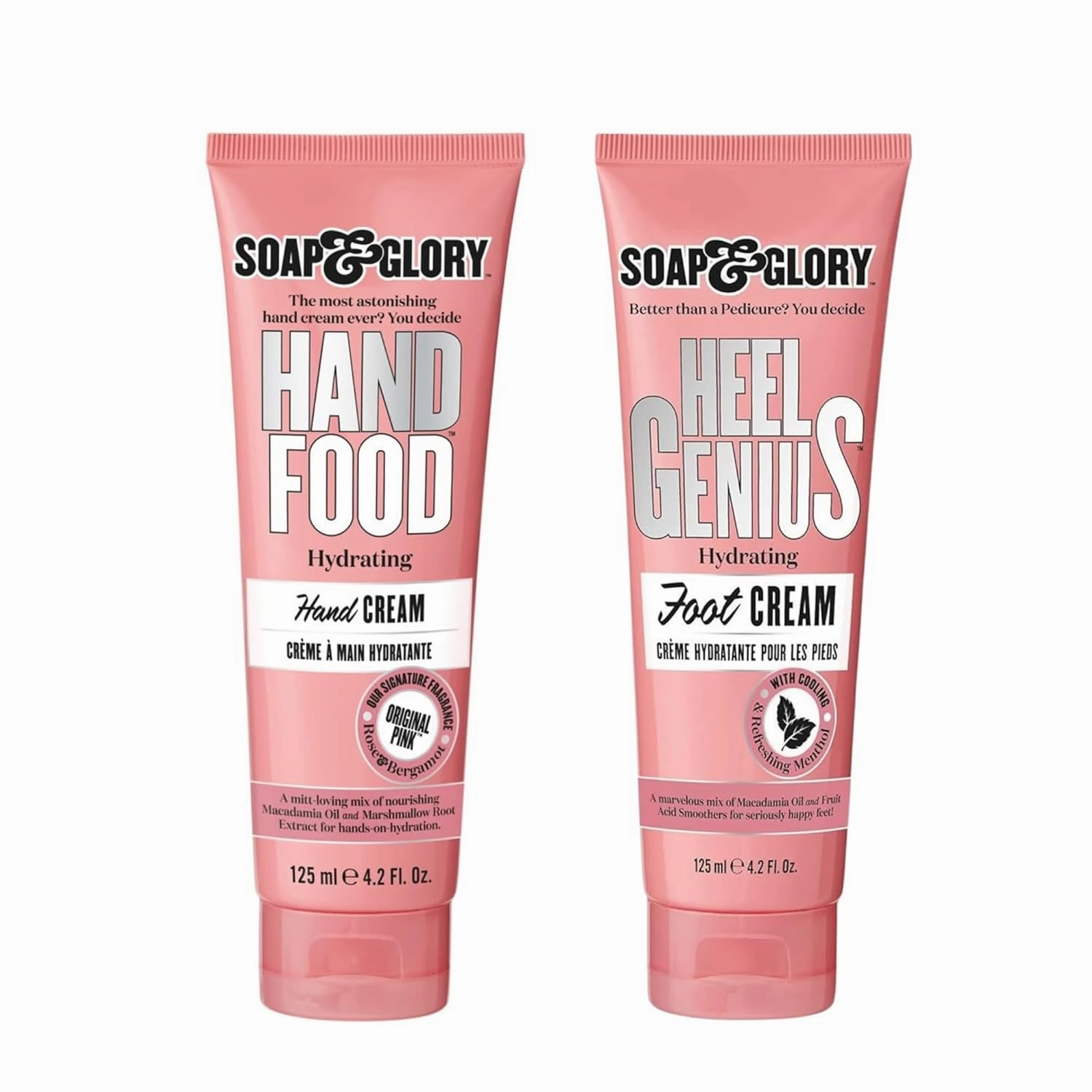 Soap & Glory Hand & Foot Care Duo – Hand Food Hand Cream (125ml) & Original Pink Heel Genius Foot Cream (4.2 oz) – Hydrating Moisturizers for Dry Hands & Feet