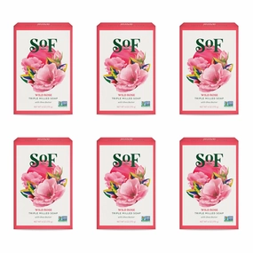 SoF Triple Milled Bar Soap - With Coconut Oil & Organic Shea Butter- Vegan & Non GMO- Free From Phthalates, Sulfates & Parabens- Wild Rose - 6 oz Bar 6 Bars