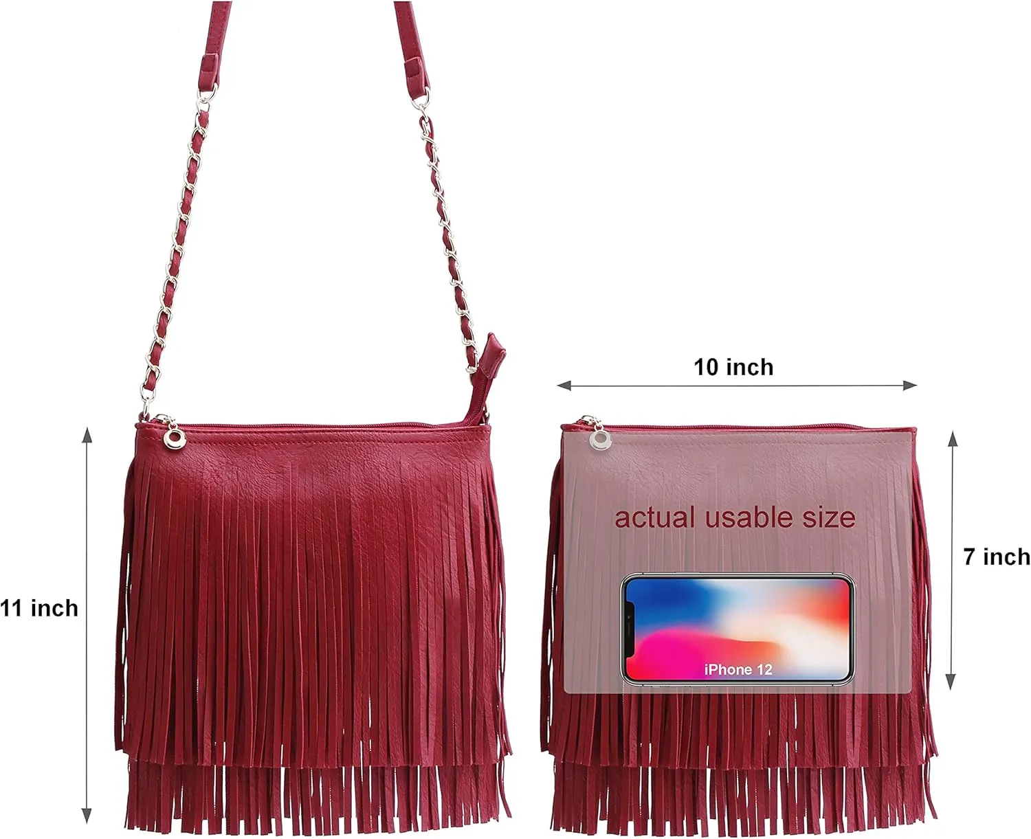 Solene Fringe Crossbody Shoulder Bag with Strap, Tassel Messenger bag, Country Style Western Fringe Purse for Women