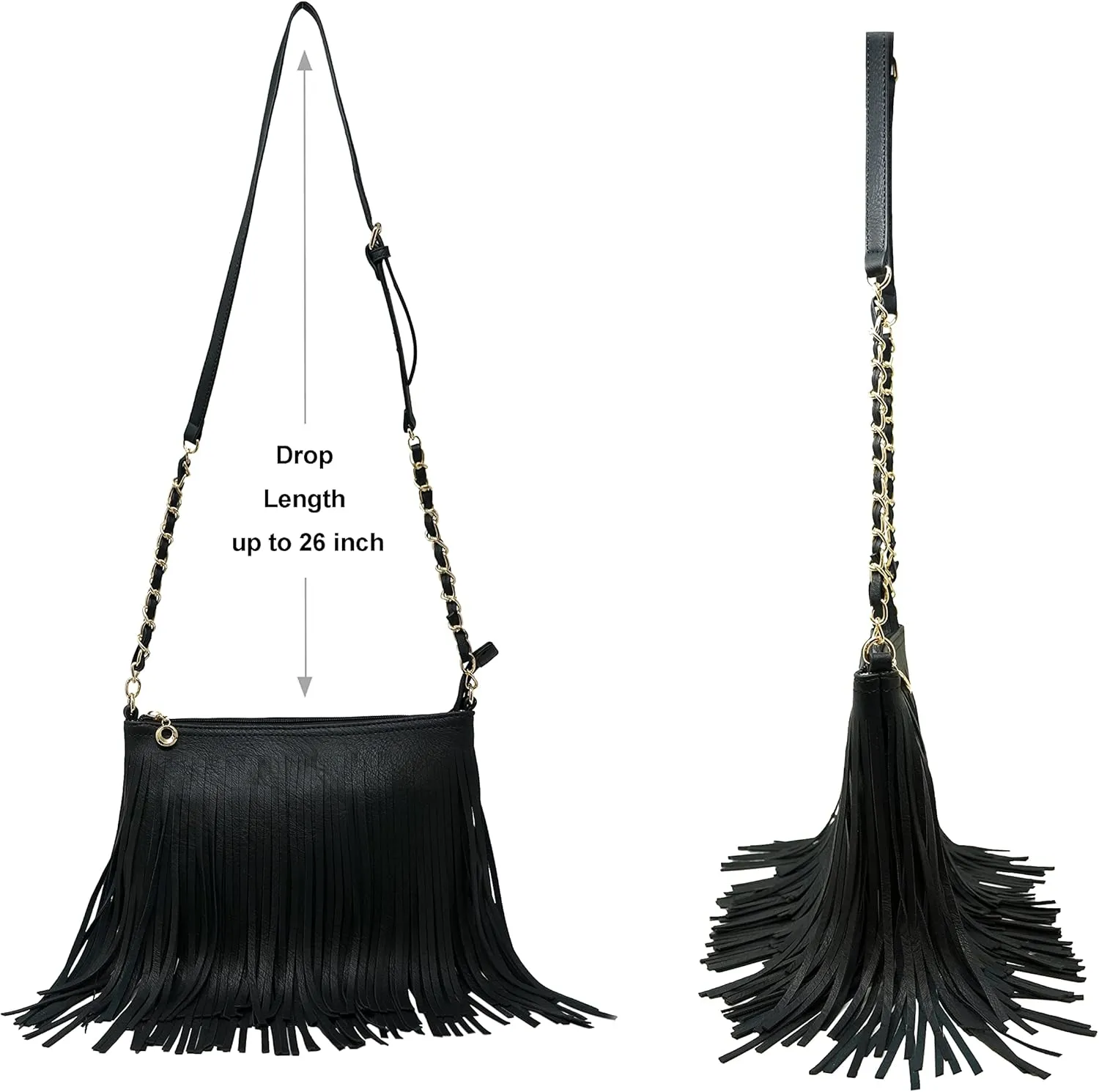 Solene Fringe Crossbody Shoulder Bag with Strap, Tassel Messenger bag, Country Style Western Fringe Purse for Women