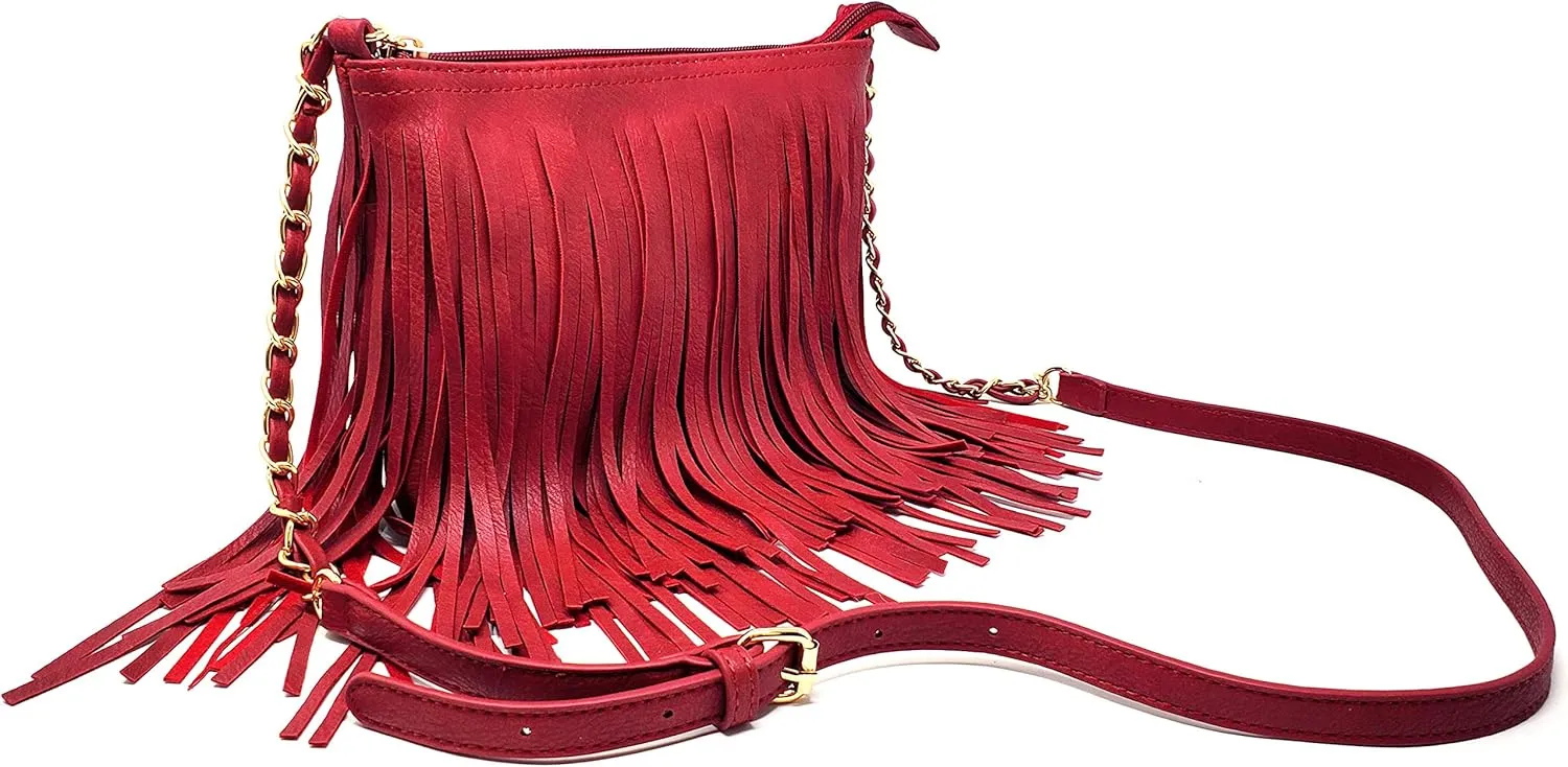 Solene Fringe Crossbody Shoulder Bag with Strap, Tassel Messenger bag, Country Style Western Fringe Purse for Women