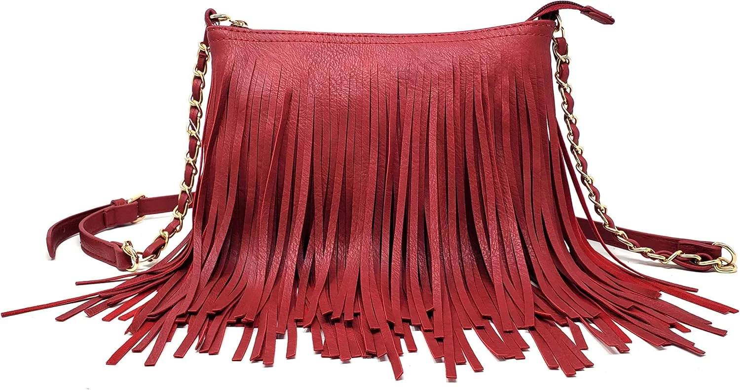 Solene Fringe Crossbody Shoulder Bag with Strap, Tassel Messenger bag, Country Style Western Fringe Purse for Women