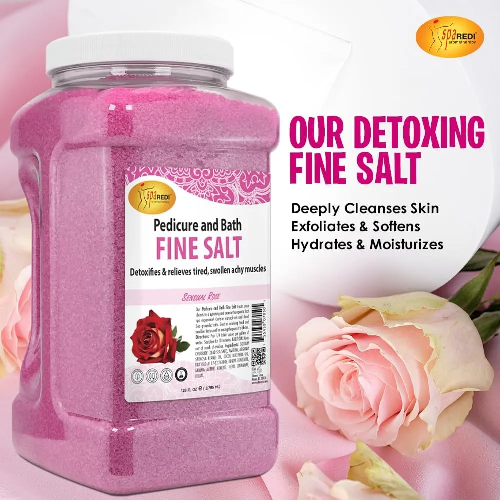 SPA REDI - Detox Foot Soak Pedicure and Bath Fine Salt, Sensual Rose, 128oz - Made with Dead Sea Salts, Argan Oil, Coconut Oil, and Essential Oil - Hydrates, Softens and Moisturizes