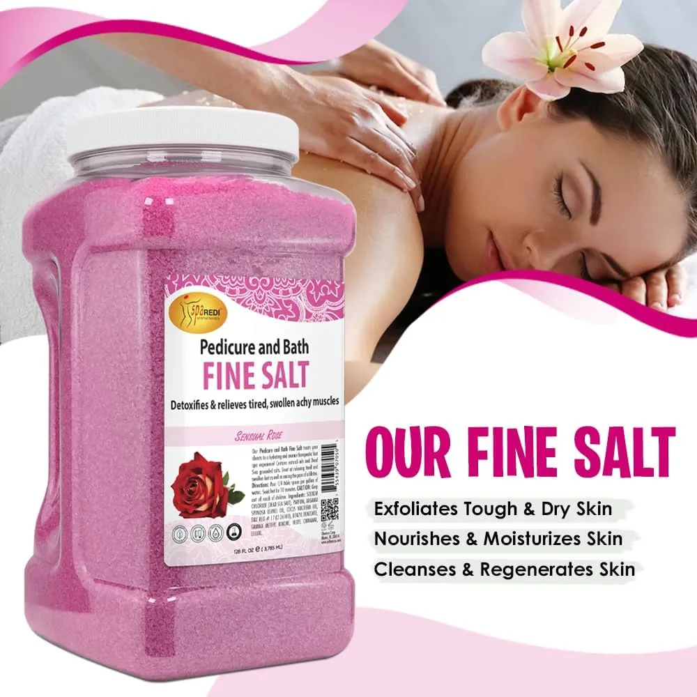 SPA REDI - Detox Foot Soak Pedicure and Bath Fine Salt, Sensual Rose, 128oz - Made with Dead Sea Salts, Argan Oil, Coconut Oil, and Essential Oil - Hydrates, Softens and Moisturizes