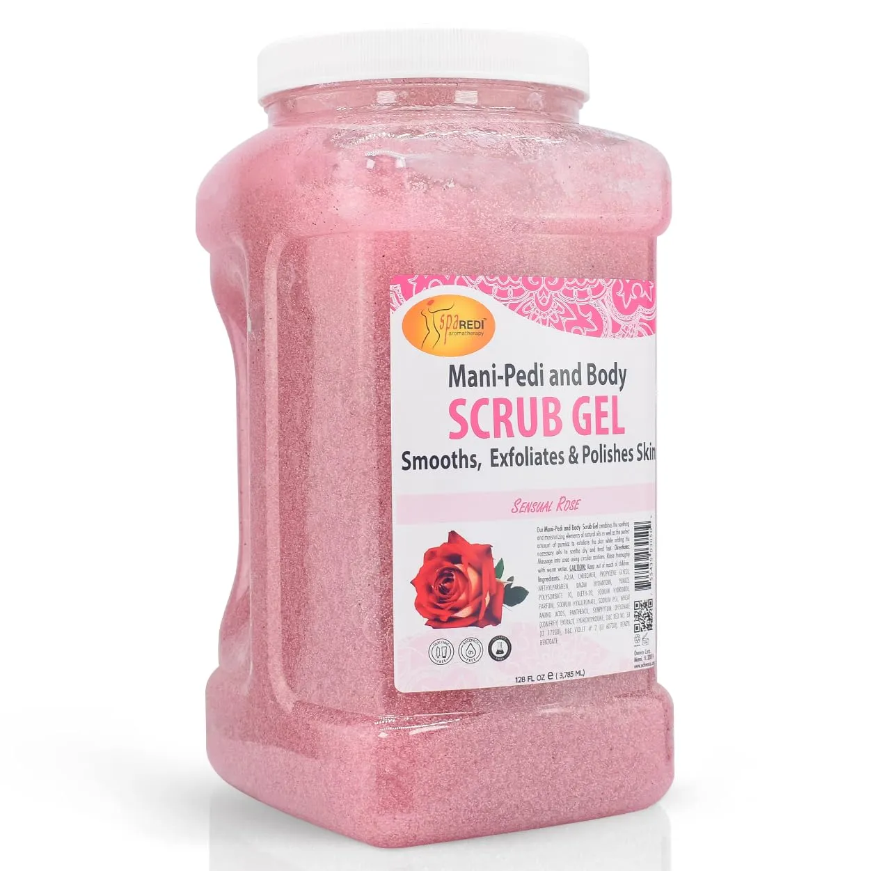 SPA REDI – Sensual Rose Pumice Scrub Gel, Exfoliating, Hydrating & Nourishing, Infused with Hyaluronic Acid, Amino Acids, Panthenol and Comfrey Extract for Glowy Smooth Skin – 128oz Gallon