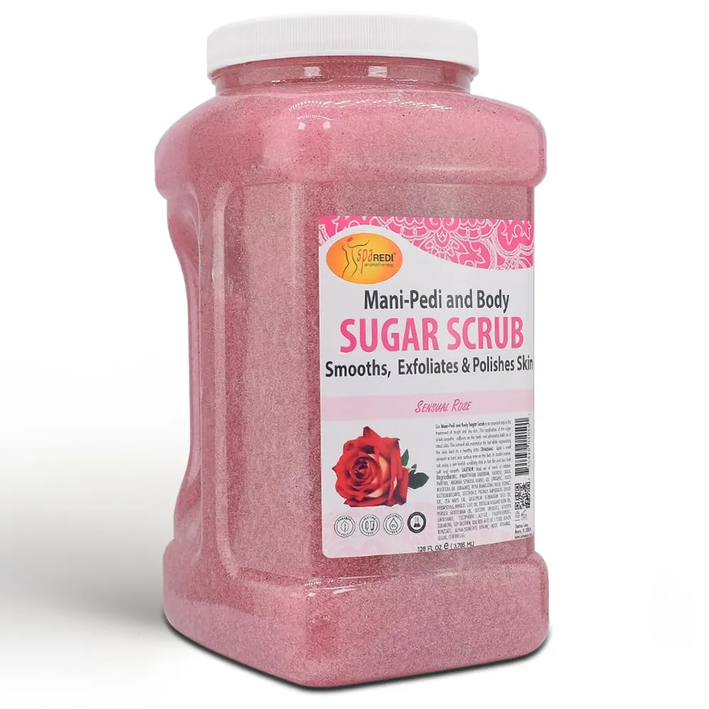 SPA REDI - Sugar Body Scrub,Sensual Rose, 128 Oz - Exfoliating, Moisturizing, Hydrating and Nourishing, Glow, Polish, Smooth and Fresh Skin - Body Exfoliator