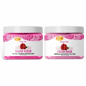 SPA REDI Body and Foot Cream Mask & Sugar Body Scrub, Sensual Rose, 16 Oz Each - Hydrating Pedicure Massage & Exfoliating Scrub for Smooth, Glowing Skin
