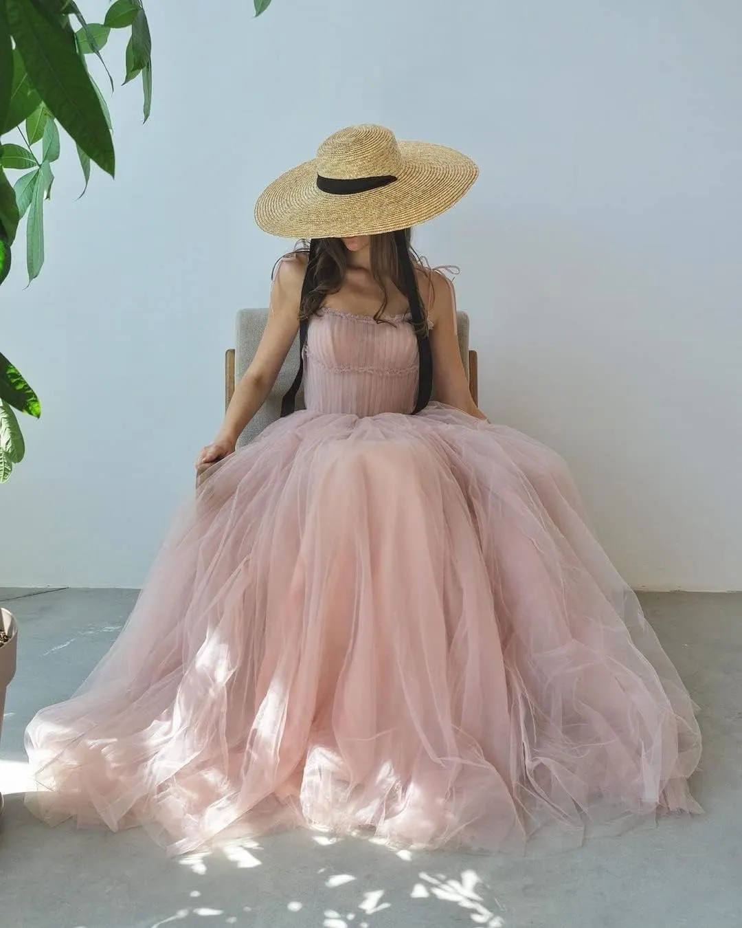 Spaghetti Straps Prom Dresses Tulle Long Formal Evening Party Gowns for Women Backless Bridesmaid Dress A-Line