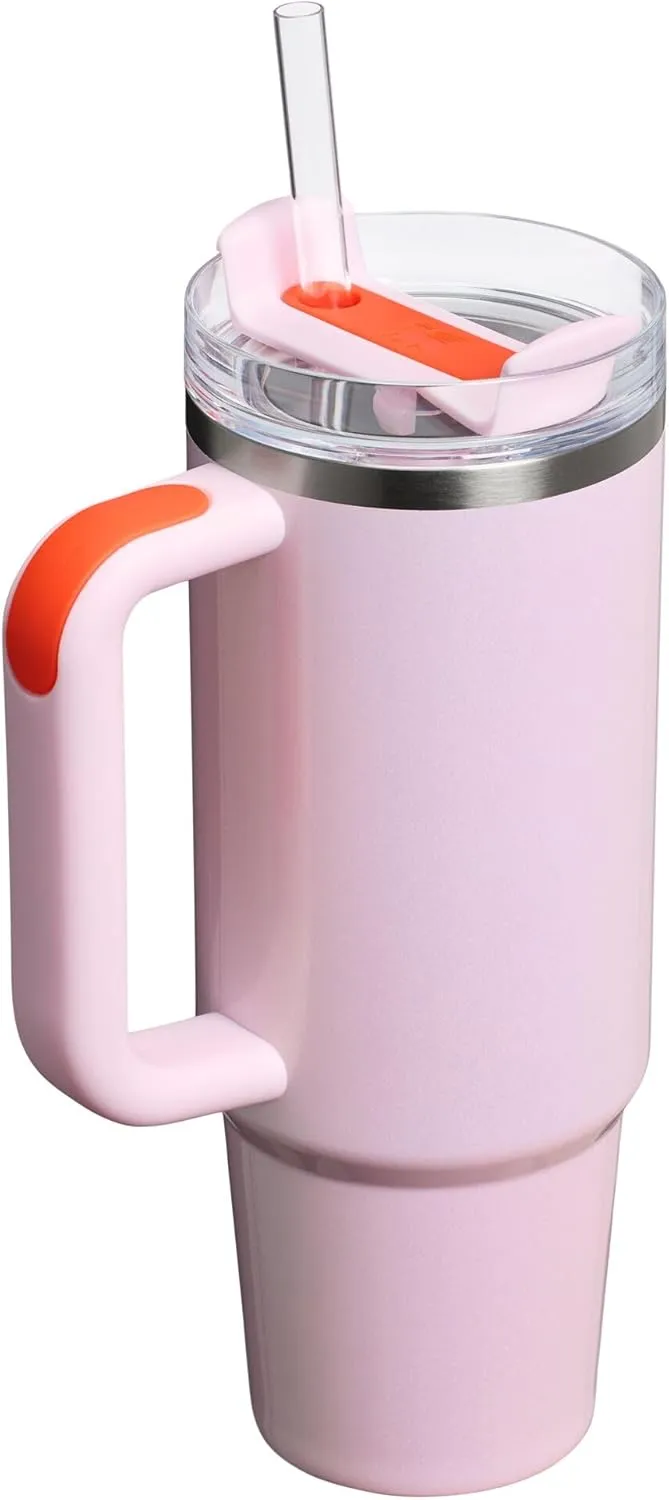 Stanley Quencher H2.0 Tumbler with Handle and Straw 30 oz | Flowstate 3-Position Lid | Cup Holder Compatible for Travel | Insulated Stainless Steel Cup | BPA-Free | Rose Petal Shimmer