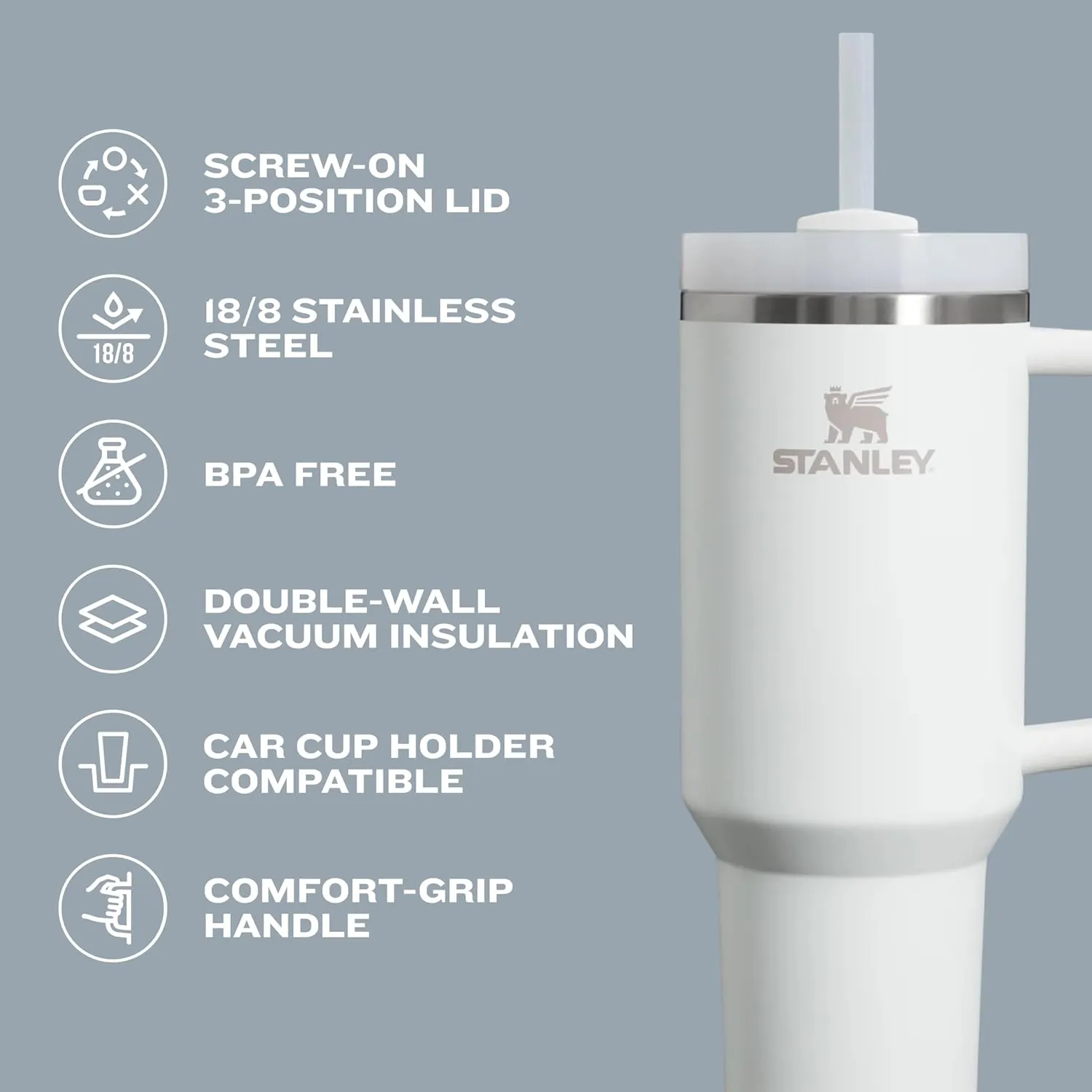 Stanley Quencher H2.0 Tumbler with Handle and Straw 30 oz | Flowstate 3-Position Lid | Cup Holder Compatible for Travel | Insulated Stainless Steel Cup | BPA-Free | Rose Petal Shimmer