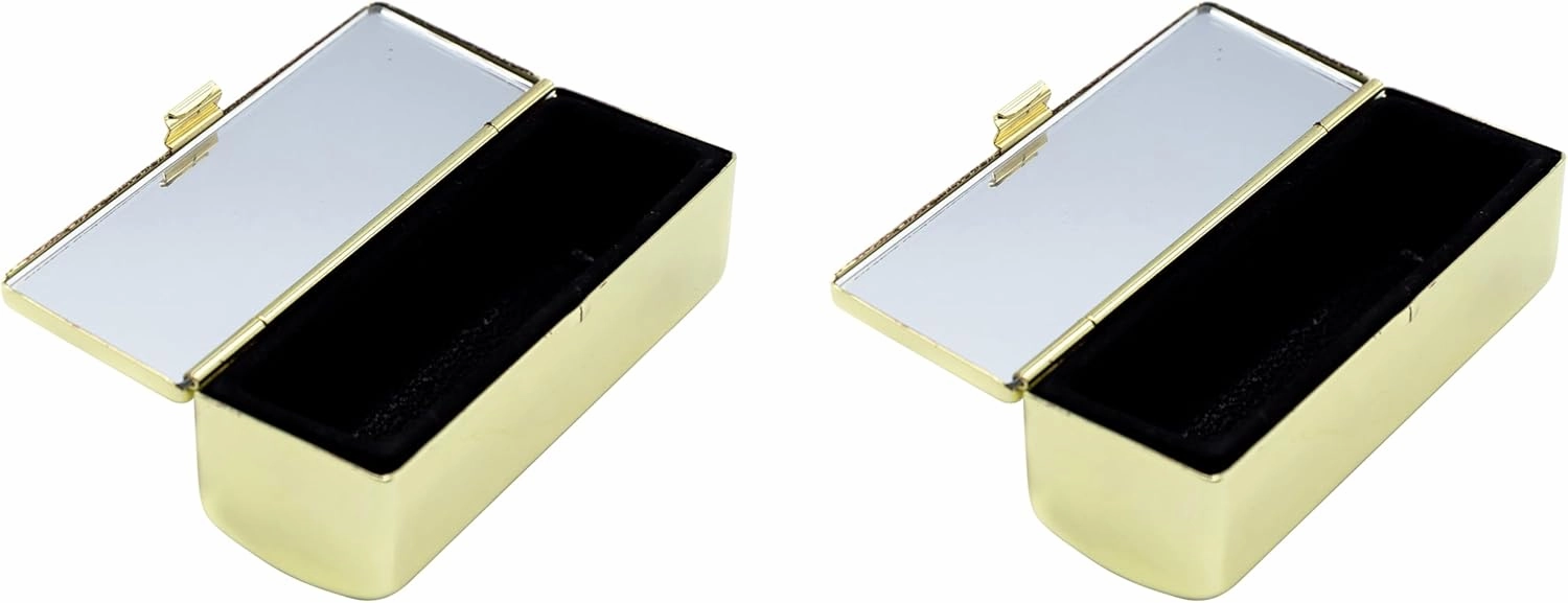 Stephanie Imports Set of 2 Rectangular Vintage Lipstick Cases With Glass Mirror (Gold Checker)