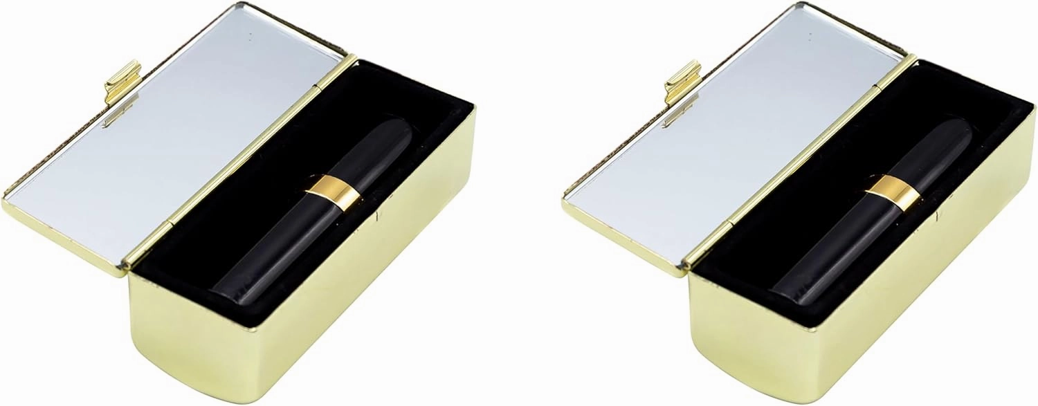 Stephanie Imports Set of 2 Rectangular Vintage Lipstick Cases With Glass Mirror (Gold Drops)