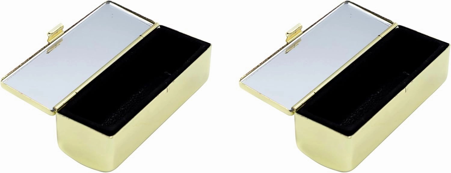 Stephanie Imports Set of 2 Rectangular Vintage Lipstick Cases With Glass Mirror (Gold Ripple)