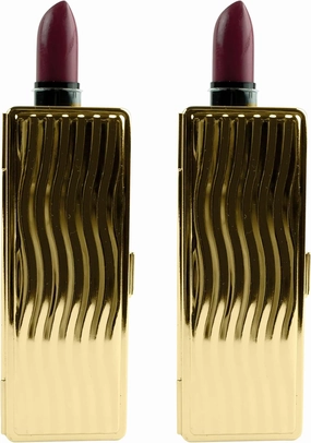 Stephanie Imports Set of 2 Rectangular Vintage Lipstick Cases With Glass Mirror (Gold Wave)