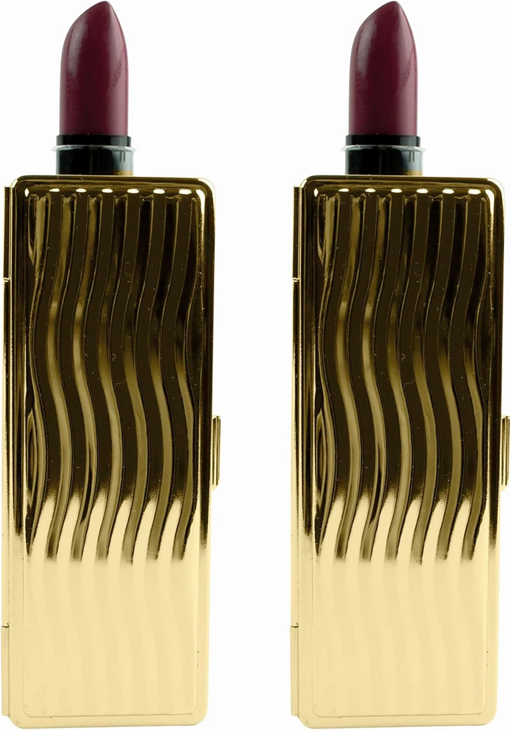 Stephanie Imports Set of 2 Rectangular Vintage Lipstick Cases With Glass Mirror (Gold Wave)