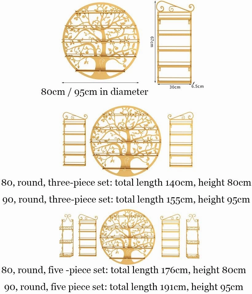 Storage Rack. Wall-Mounted 5-Layer Nail Polish Holder Essential Oil, Tree Silhouette Round Metal Salon Wall Hanging Art Display Stand,Lipstick Perfume Cosmetic, for Nail Salons/Retail Sho/Bla (Gold