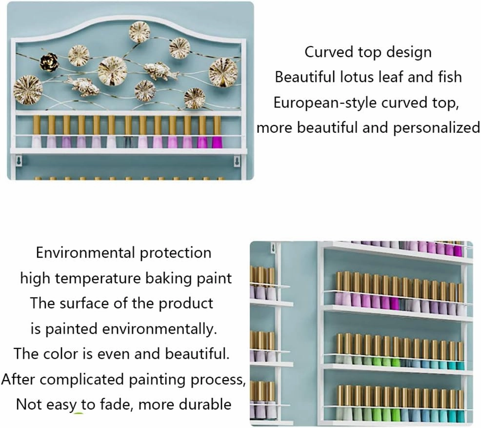 Storage Rack. Wall-Mounted Essential Oil and Nail Polish, 4-Layer Salon Metal Nail Polish Display Stand, Makeup/Perfume/Essential Oil/Lipstick Storage Organizer, for Home Business Nail Shop/G (Gold