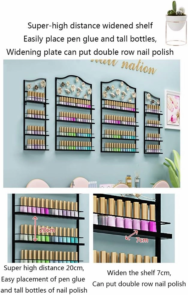 Storage Rack. Wall-Mounted Essential Oil and Nail Polish, 4-Layer Salon Metal Nail Polish Display Stand, Makeup/Perfume/Essential Oil/Lipstick Storage Organizer, for Home Business Nail Shop/G (Gold