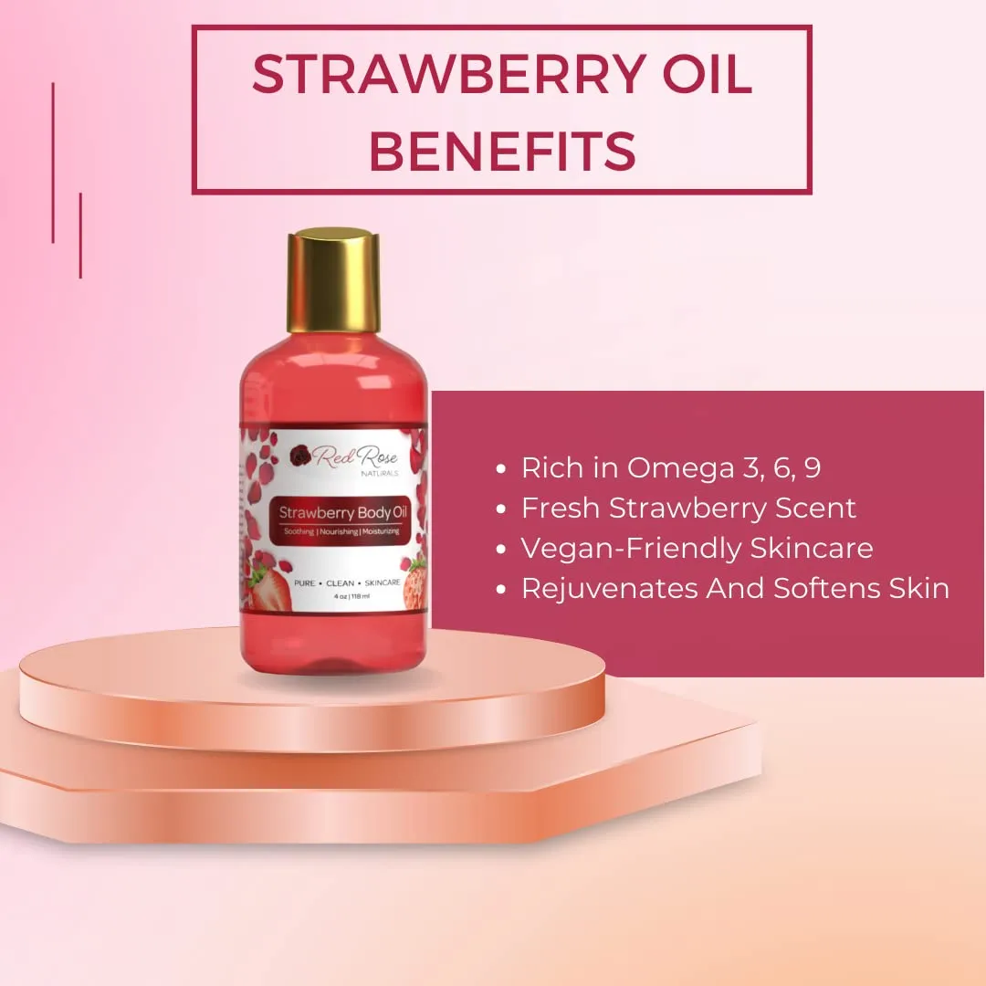Strawberry Body Oil, Natural Body Oil For Women, Shower and Bath Perfume, Hydrating & Deep Moisturizing, Reduce Dry Skin, Long Lasting Fragrance, Vegan - 4 fl. oz