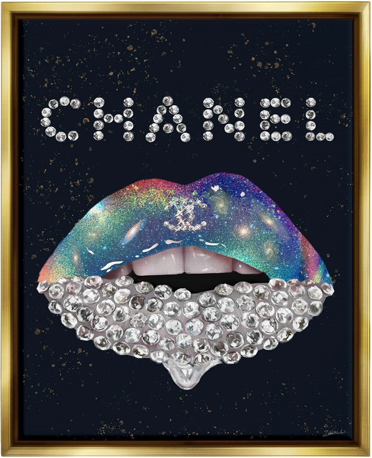 Stupell Industries Glam Diamond Lipstick Gold Framed Floater Canvas Wall Art Design by Ziwei Li