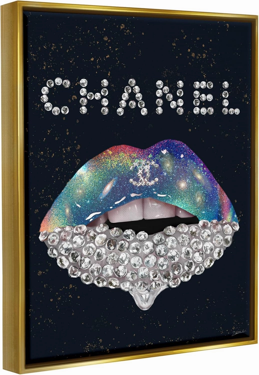 Stupell Industries Glam Diamond Lipstick Gold Framed Floater Canvas Wall Art Design by Ziwei Li
