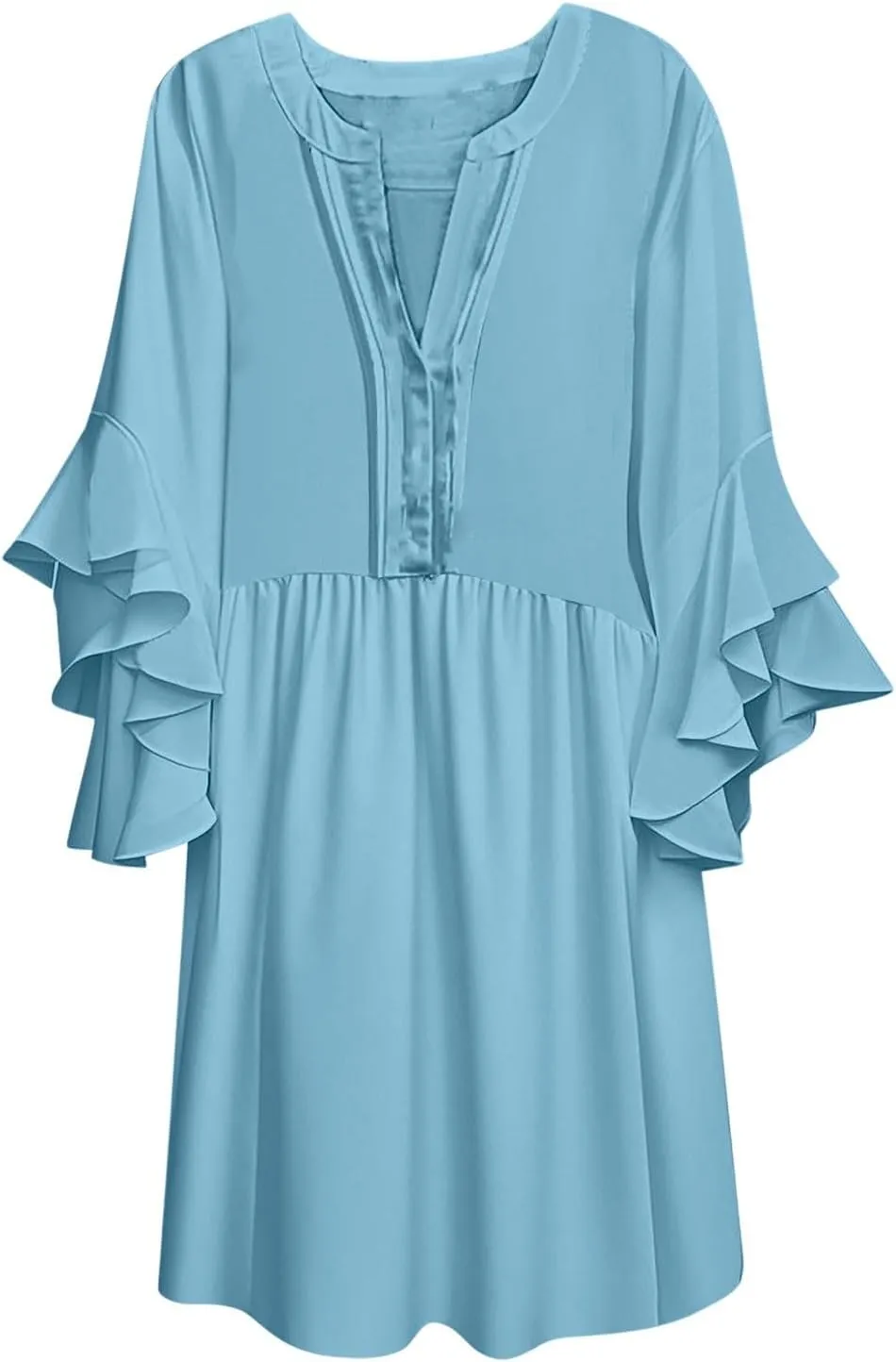 Summer Beach Vacation Dresses for Women Elegant Dressy Ruffled 3/4 Sleeve Notch V Neck Pleated Flowy Swing Mini Dress